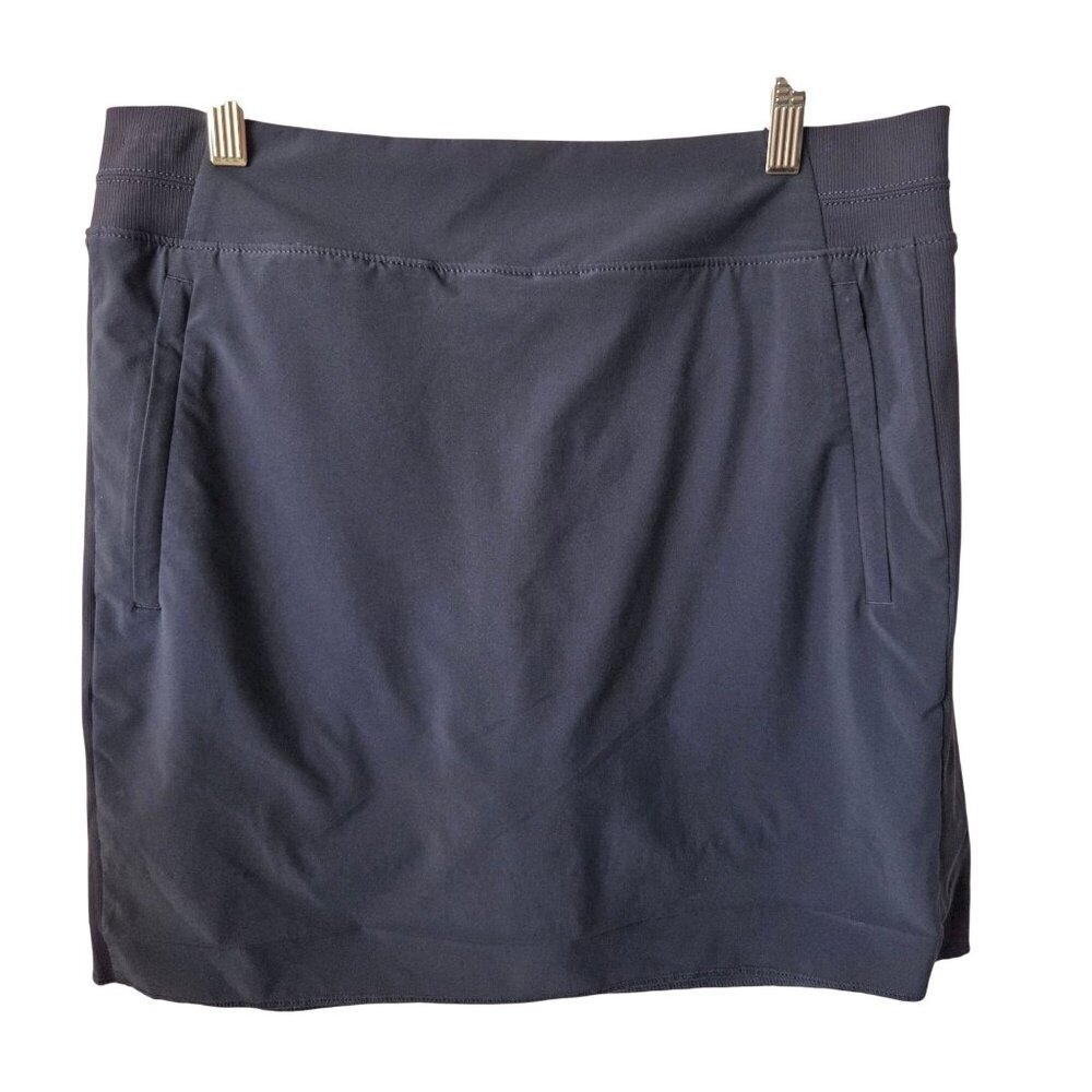 Athleta Womens Sz 12 Brooklyn Mid Rise Navy Blue Athletic Skort Zippered Pockets